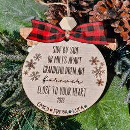 Personalized Grandchildren Christmas Ornament - Long Distance Grandparent Gift Engraved Maple Wood With Hearts Or Swarovski Birthstones - thumbnail 3