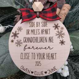 Personalized Grandchildren Christmas Ornament - Long Distance Grandparent Gift Engraved Maple Wood With Hearts Or Swarovski Birthstones - thumbnail 4