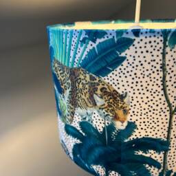 Tropical Jungle Velvet in White, Circular Drum Lampshade /Ceiling Shade With A White Lining - thumbnail 2