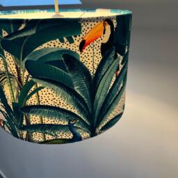 Tropical Jungle Velvet in White, Circular Drum Lampshade /Ceiling Shade With A White Lining - thumbnail 3