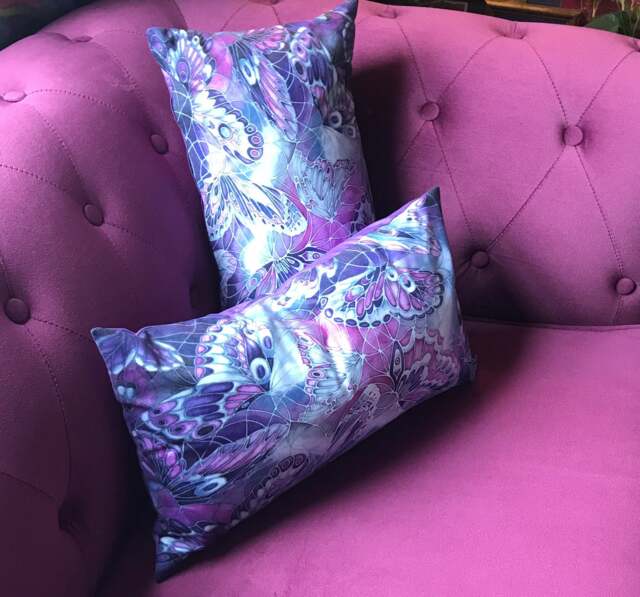 Purple Plum & Grey Butterflies Accent Pillow - Pretty Contemporary Butterrfly Throw Butterfly Settee Cushion - image 1