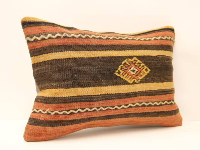 Vintage Turkish Kilim Pillow - 14x20 Wool Boho Cushion - image 1