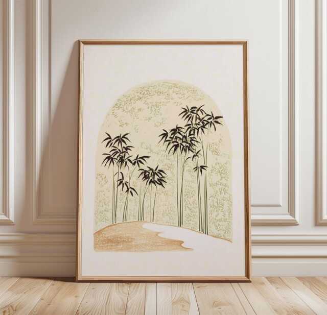 Bamboo Landscape Poster - Minimal Japanese Wall Art Neutral Zen Nature Print - image 1