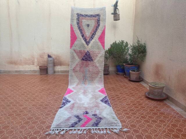 Handmade Wool Berber Runner Rug 2.5 X 10.5 Ft, Low Pile - image 1