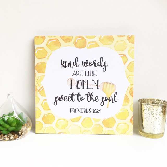 Proverbs 1624 Wall Art, Kind Words Are Like Honey Sweet To The Soul, Kindness Bible Verse Plaque, Christian Gift For Friend - image 1