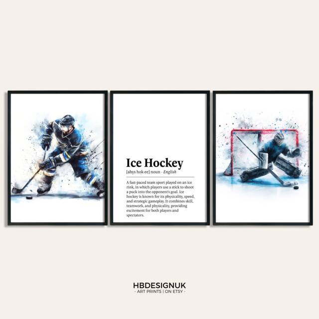 Ice Hockey Print Poster Set - Of 3 Posters - Watercolour Art Painting Decoration Decor Sport Gifts Player Gift - image 1