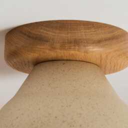 Speckled Cream Matt Element Flush Mount Ceiling Light in Ceramic & Oak - thumbnail 3