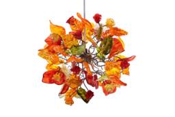 Warm Color Floral Pendant Light, Handcrafted Resin Ceiling Fixture