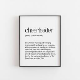 Cheerleader Print, Definition Cheerleading Wall Art, Great Gift Idea, Dorm, Bedroom Space Cheer Leader Present - thumbnail 1