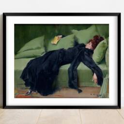Ramon Casas Print A Decadent Girl, Lady in Green, Vintage Wall Art - thumbnail 3