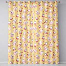 Cute Strawberry Bunny Macaron Dessert Kawaii Yellow Background Seamless Pattern Readymade Eyelet Ring Top Thermal 100% Blackout Curtains - thumbnail 2