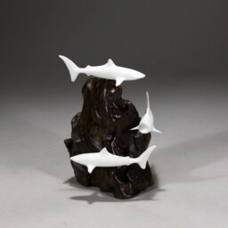 Shark Trio By John Perry 5In Tall Sculpture On Burlwood Statue - thumbnail 3