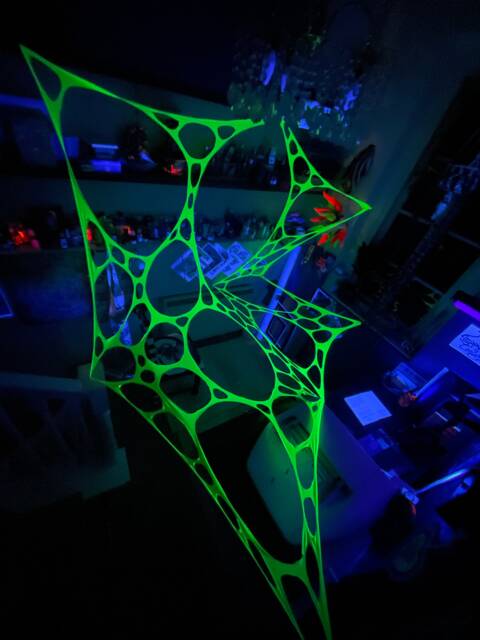 Uv Green Event Decor, Trippy Ceiling Canopy, Psychedelic Wall Hanging, Stretch Lycra. Festivals, Raves, Birthday Events, Sensory Room - image 1
