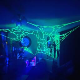 Uv Green Event Decor, Trippy Ceiling Canopy, Psychedelic Wall Hanging, Stretch Lycra. Festivals, Raves, Birthday Events, Sensory Room - thumbnail 4