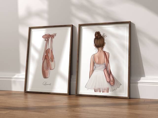 Set Of 2 Custom Ballerina Prints, Dance Print, Illustration, Ballet Decor, Wall Art, Pointe Shoes Unframed - image 1