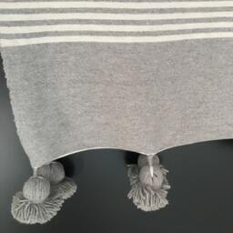 Moroccan Pom Blanket Throw Bedding, Cotton, Handwoven On A Wooden Loom. Blanket, Bohemian Throw, Berber Bed Cover - thumbnail 3