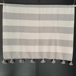 Moroccan Pom Blanket Throw Bedding, Cotton, Handwoven On A Wooden Loom. Blanket, Bohemian Throw, Berber Bed Cover - thumbnail 2