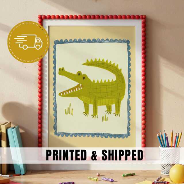 Playful Crocodile Nursery Print Fun Animal Wall Art For Kids Room Toddler Decor Cute Boys Printable Illustration Green - 31 - image 1