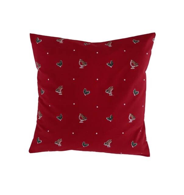 Christmas Robin & Holly Red Green Cushion Cover 16 - image 1