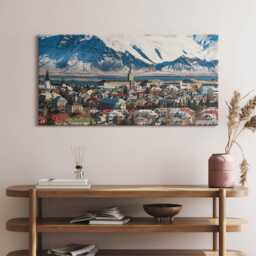 View Of Reykjavik Iceland Canvas, Wall Art Picture, Blue Decoration, Travel Canvas - thumbnail 1