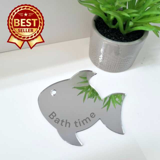 Engraved Acrylic Mirror Wall Art Fish Shape, Personalized Decor - image 1