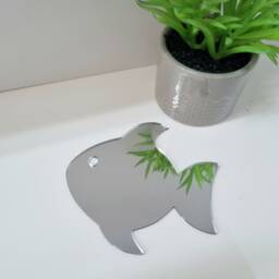Engraved Acrylic Mirror Wall Art Fish Shape, Personalized Decor - thumbnail 2