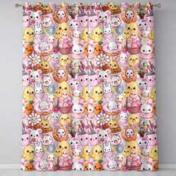 Cute Easter Bunny Chick Donut Basket Kawaii Pink Background Seamless Pattern Readymade Eyelet Ring Top Thermal 100% Blackout Curtains - thumbnail 2