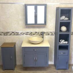 Bathroom Wall Hung Grey Painted Vanity Unit Modern Cabinet Wash Stand Cream Marble Top & Basin 502Gwc25C