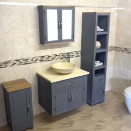 Bathroom Wall Hung Grey Painted Vanity Unit Modern Cabinet Wash Stand Cream Marble Top & Basin 502Gwc25C - thumbnail 3