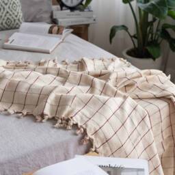 Soft Cotton Blanket, Red Striped Throw Bedspread Queen King, Sofa Couch Throws - thumbnail 4