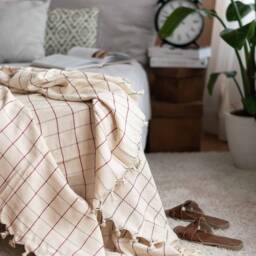 Soft Cotton Blanket, Red Striped Throw Bedspread Queen King, Sofa Couch Throws - thumbnail 3