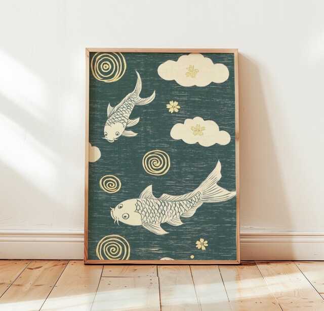 Koi Fish Poster, Japanese Wall Art, Oriental Nature Print - image 1