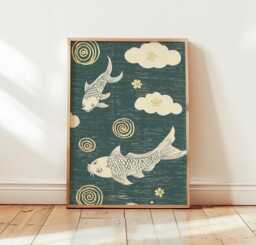 Koi Fish Poster, Japanese Wall Art, Oriental Nature Print - thumbnail 1