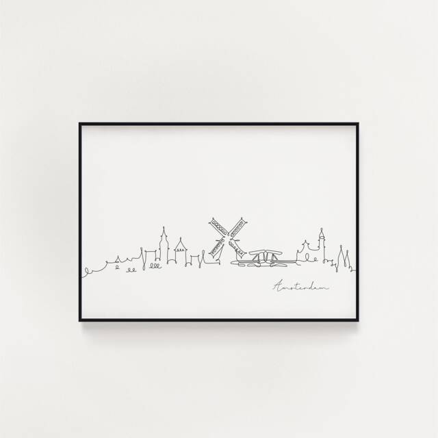 Amsterdam Skyline Print, Line Art , Minimalist Wall Art, City Skyscraper Poster, Fine Nordic Home Decor, Sketch Landmark - image 1