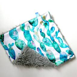 Dream Lovie. Security Blanket. Personalized Lovey. Faux Fur Watercolor Cactus. Mini Baby Minky Shower Gift - thumbnail 3