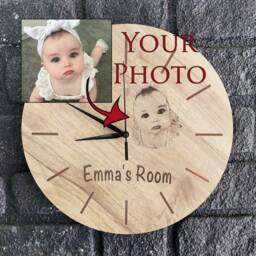 Engraved Wooden Wall Clock - Personalized Family Photo Gift - thumbnail 3