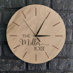 Engraved Wooden Wall Clock - Personalized Family Photo Gift - thumbnail 1