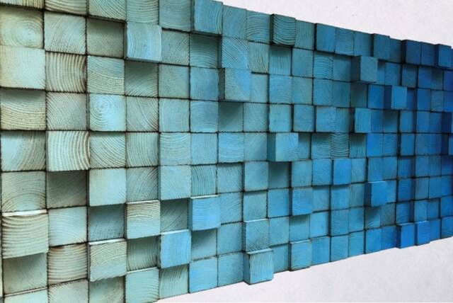 Reclaimed Wood Wall Art - Blue Ombre Sound Diffuser - image 1
