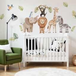 Watercolor Jungle Animals Decal, Safari Sticker, Elephant, Zebra, Monkey, Giraffe, Lion, Nursery Decals, Wall Decor, Art - thumbnail 2