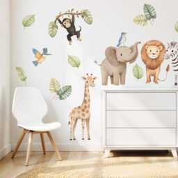 Watercolor Jungle Animals Decal, Safari Sticker, Elephant, Zebra, Monkey, Giraffe, Lion, Nursery Decals, Wall Decor, Art - thumbnail 3