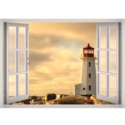 Lighthouse View Window 3D Wall Decal Art Removable Beach Wallpaper Mural Sticker Vinyl Home Decor - thumbnail 2