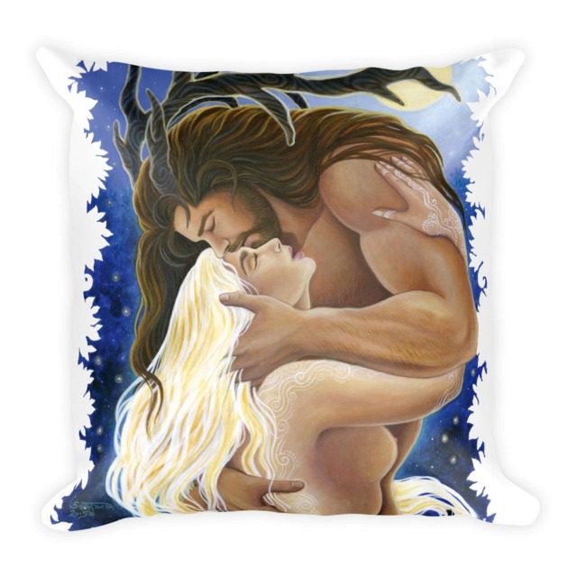 Cernunnos & The Moon Goddess Square Pillow - image 1