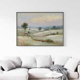 Pastel Field Poster, Soft Countryside Wall Art, Landscape Painting - thumbnail 3