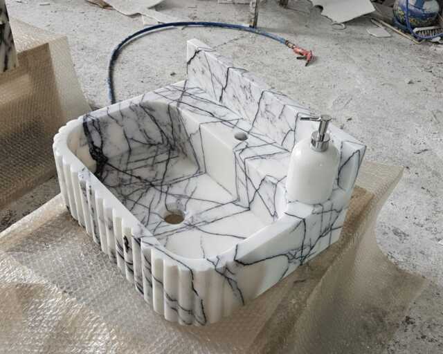 Lilac Marble Sink, Wall Mounted Bathroom Rectangle Special Sink - image 1