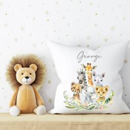 Jungle Animals Nursery Cushion , Safari Personalised Baby Decor Theme Elephant Giraffe Zebra - thumbnail 2
