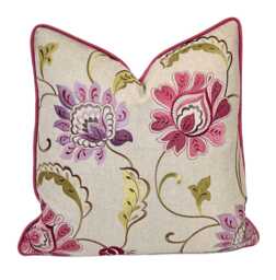 Pink/Purple Embroidered Floral Pillow Cover With Piping - Designer Richloom Sasha Berry Home Decor Throw Pillows - thumbnail 1
