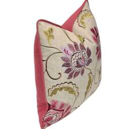 Pink/Purple Embroidered Floral Pillow Cover With Piping - Designer Richloom Sasha Berry Home Decor Throw Pillows - thumbnail 2