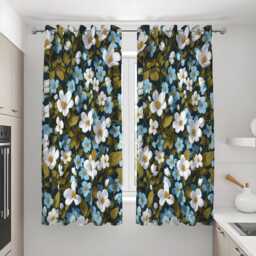 Dark Floral Curtains With White & Blue Flowers, Custom Botanical Drapes, Farmhouse Window Panels For Living Room Or Bedroom - thumbnail 3