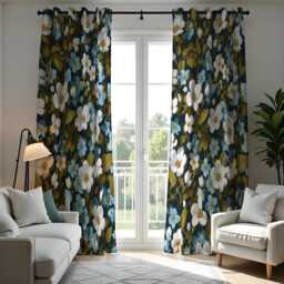 Dark Floral Curtains With White & Blue Flowers, Custom Botanical Drapes, Farmhouse Window Panels For Living Room Or Bedroom - thumbnail 2