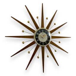 Mid Century Starburst Wall Clock Black & Cream Welby, Teak Rays - thumbnail 3